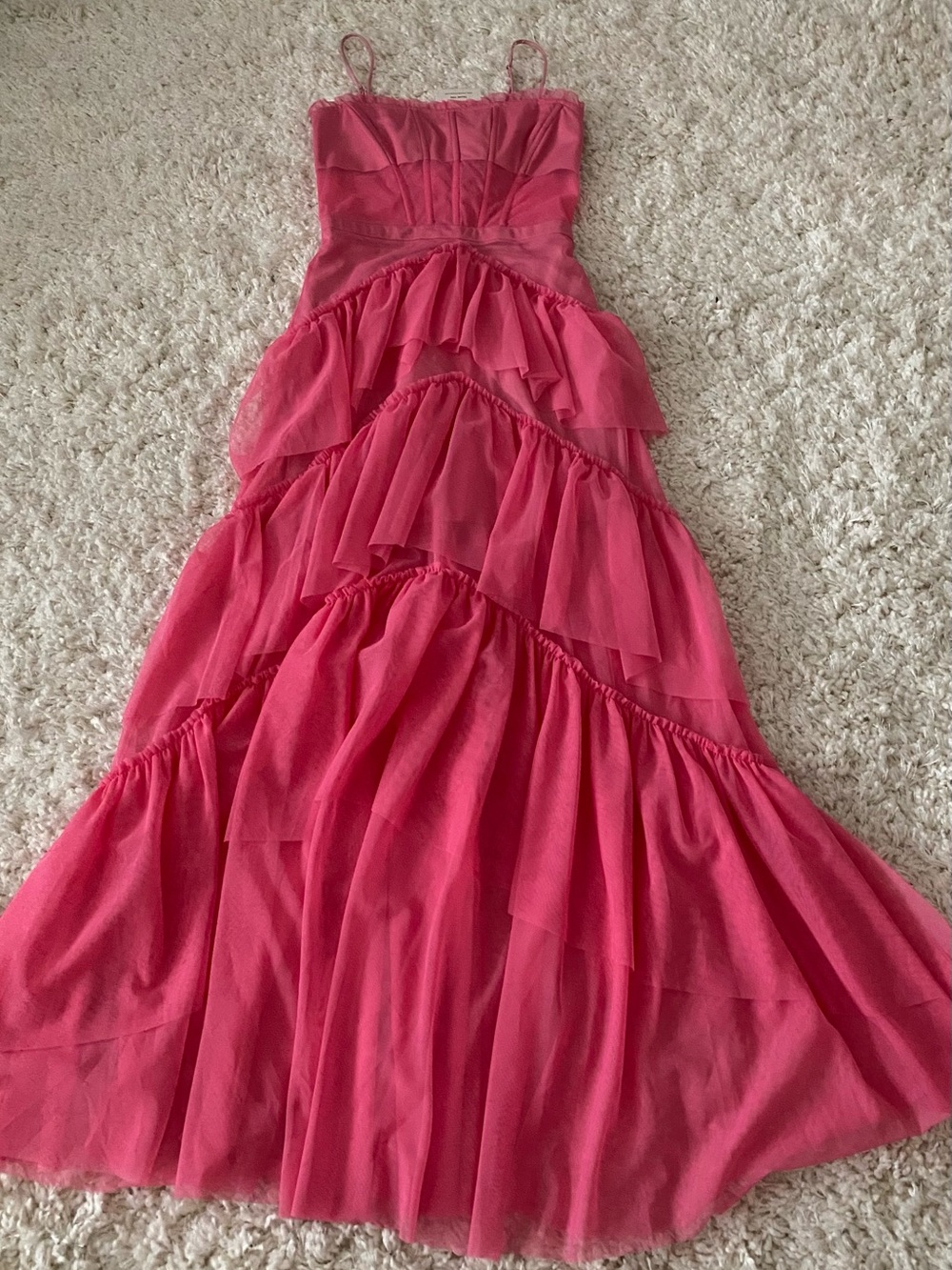 CLOUDWITHLOVE Pink Tiered Corset Maxi Dress